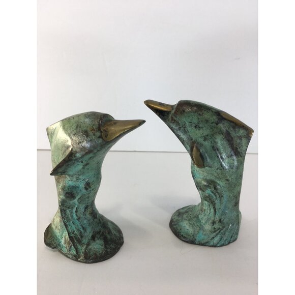 Vintage Solid Bronze Dolphins Figurines Sculptures Statue Home Decor - Set of 2 - Picture 5 of 16